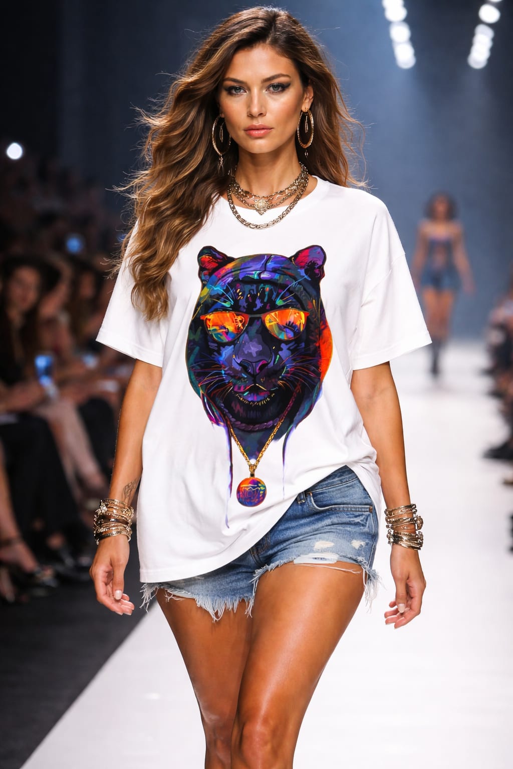 Neon Rage Leopard Graphic Tee – White